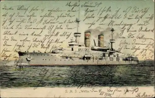 Ak Deutsches Kriegsschiff, SMS Wettin, Kaiserliche Marine