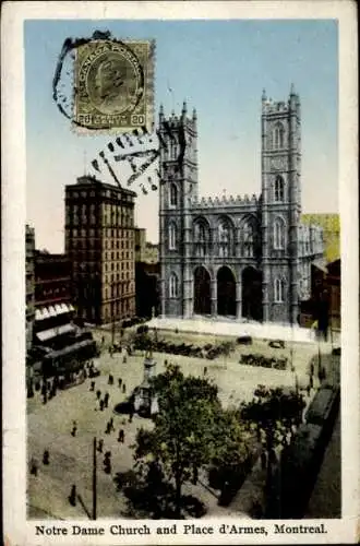 Ak Montreal Quebec Kanada, Place d'Armes, Kirche Notre Dame