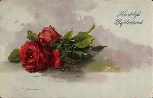 Künstler Ak Klein, Catharina, Herzlichen Glückwunsch, Rote Rose