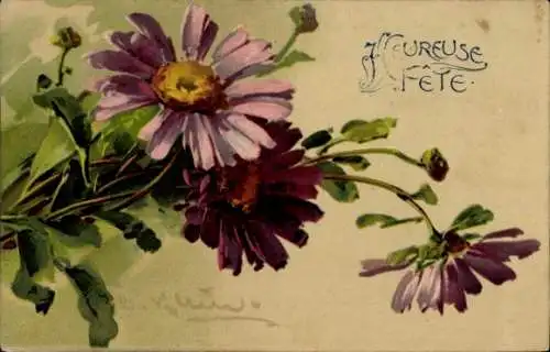Künstler Ak Klein, Catharina, Glückwunsch, Violette Blumen