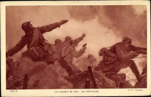 Künstler Ak Leroux, Französische Soldaten im Gefecht, I WK