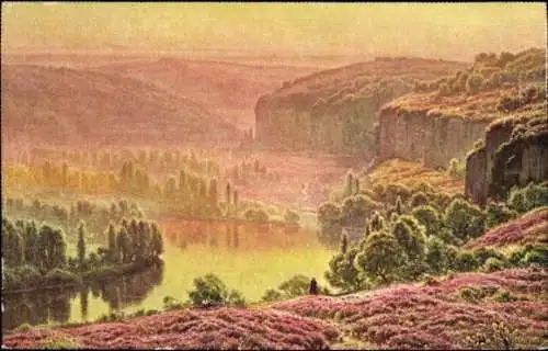 Künstler Ak Didier Pouget, Blühendes Heidekraut, Landschaft