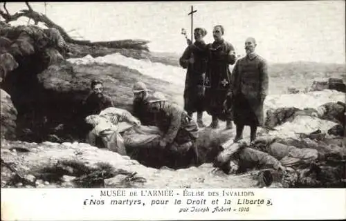 Künstler Ak Aubert, Jospeh, Nos martyrs, pour le Droit et la Liberte, Soldatengrab, Leiche, Priester