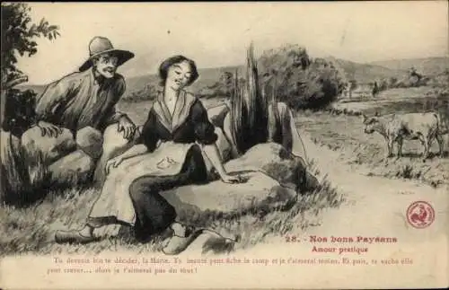 Künstler Ak Unsere guten Bauern, praktische Liebe