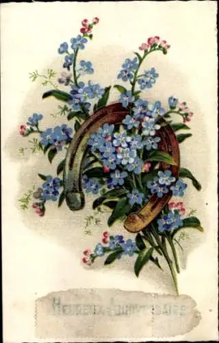 Ak Glückwunsch Geburtstag, Vergissmeinnichtblüten, Hufeisen