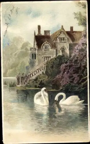 Litho Schwäne auf dem Wasser, Villa