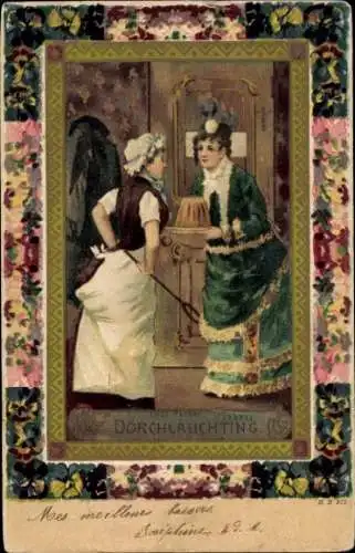 Passepartout Litho Dörchläuchting, Buch von Fritz Reuter, Herrin als Dienstmädchen