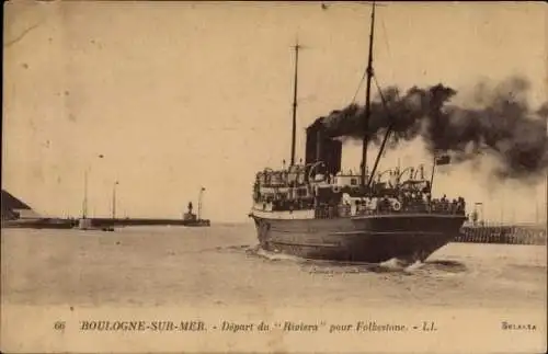 Ak Boulogne sur Mer, Abfahrt von der Riviera nach Folkestone