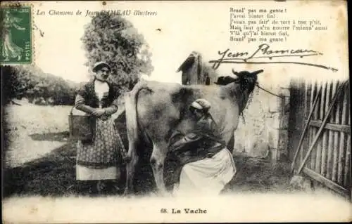 Ak Französische Tracht, Landwirtschaft, Bäuerin beim Melken, Kuh