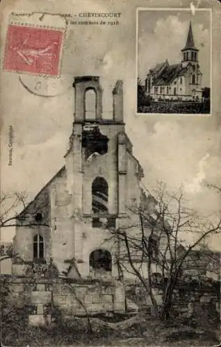 Ak Chevincourt Oise, Kirche nach Bombardement 1918, Trümmer