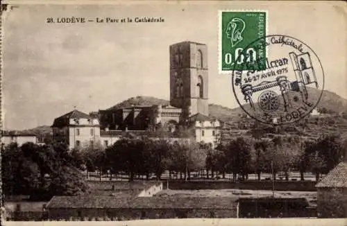 Ak Lodève Hérault, Park, Kathedrale