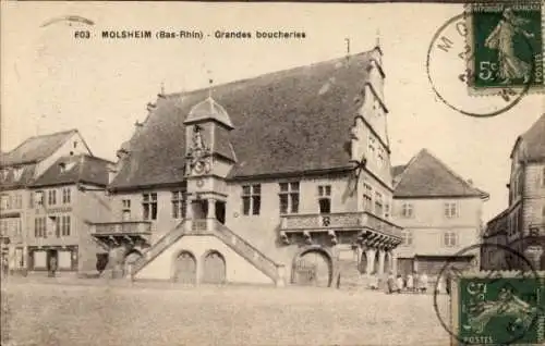 Ak Molsheim Elsass Bas Rhin, Grandes boucheries, Rathaus