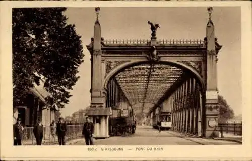 Ak Straßburg Elsass Bas Rhin, Rheinbrücke, Straßenbahn