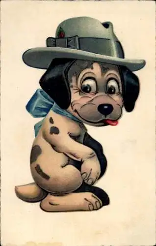 Ak Vermenschlichter Hund mit Hut, Dolly Serie