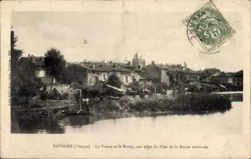 Ak Vivonne Vienne, La Vonne und Bourg, Blick von der Nationalstraßenbrücke aus