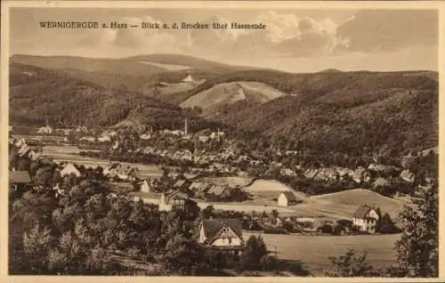 Ak Wernigerode im Harz, Panorama, Brocken, Hasserode