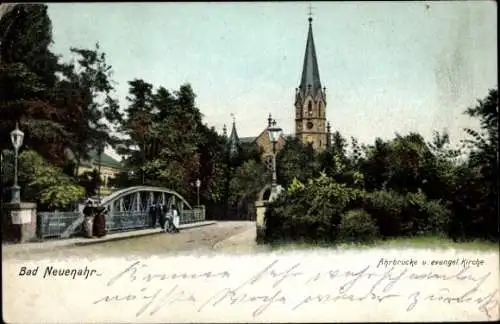 Ak Bad Neuenahr, Blick auf die Ahrbrücke, Evangelische Kirche