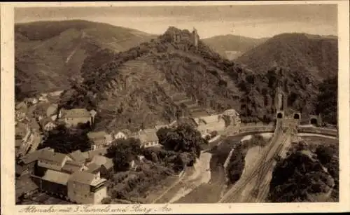 Ak Altenahr im Ahrtal, drei Tunnels, Burg Are