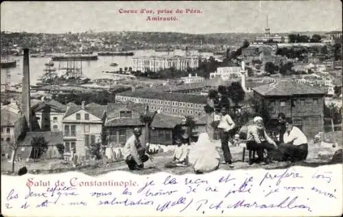 Ak Konstantinopel Istanbul Türkei, Panorama von Pera gesehen, Admiralität