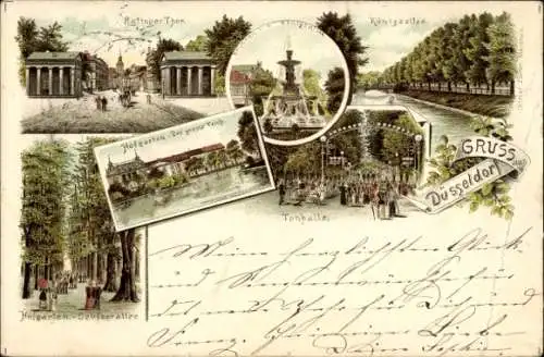 Litho Düsseldorf am Rhein, Ratinger Tor, Königsallee, Hofgarten, Seufzerallee