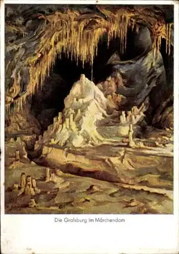 Ak Saalfeld an der Saale Thüringen, Gralsburg im Märchendom, Feengrotten, Tropfsteinhöhlen