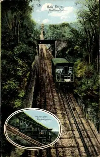 Ak Bad Ems an der Lahn, Malbergbahn, Wagen der Malbergbahn