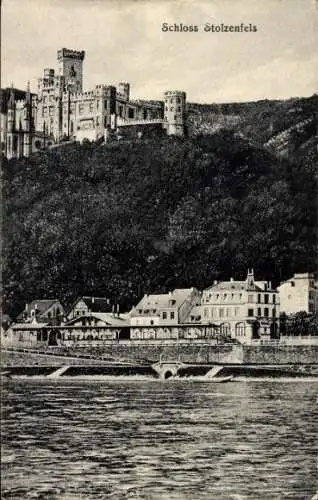 Ak Stolzenfels Koblenz am Rhein, Schloss Stolzenfels, Teilansicht, Promenade