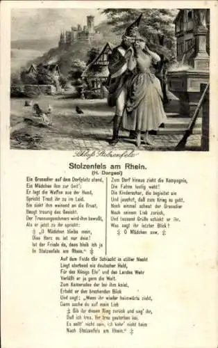 Ak Stolzenfels Koblenz am Rhein, Schloss Stolzenfels, Mann, Frau, Uniform, Gedicht, H. Dorgeel