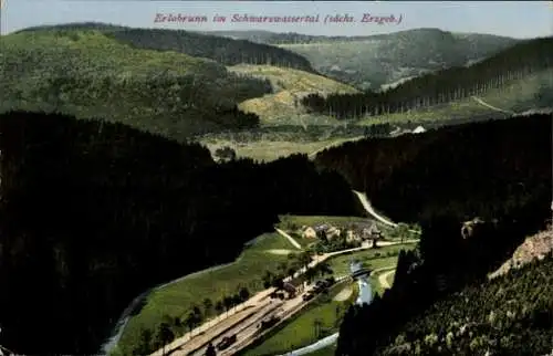 Ak Erlabrunn Breitenbrunn im Erzgebirge, Panorama, Schwarzwassertal