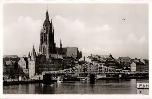 Ak Frankfurt am Main, Teilansicht, Kirche, Brücke