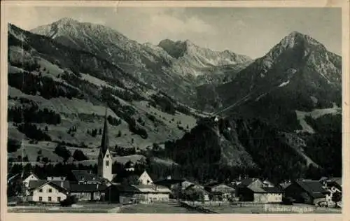 Ak Fischen im Allgäu Schwaben, Teilansicht, Panorama, Kirchturm