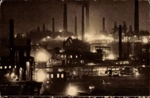 Ak Völklingen Saarland, Eisenwerke bei Nacht