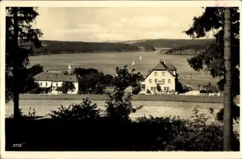 Ak Kloster Saalburg Ebersdorf, Gasthaus Seeblick, Blick auf den See, Segelboote