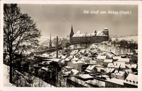 Ak Mylau Reichenbach im Vogtland, Totalansicht, Winter