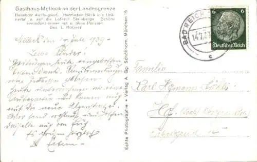 Ak Melleck Schneizlreuth Berchtesgadener Land, Reiteralpe, Gasthaus Melleck, Landesgrenze