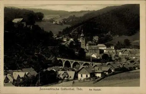 Ak Gräfenthal in Thüringen, Am Viadukt, Kirche, Panorama