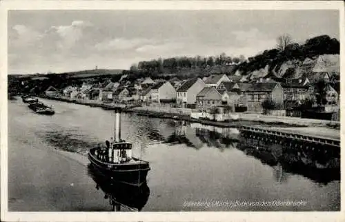 Ak Oderberg in der Mark, Blick von der Oderbrücke, Schiff