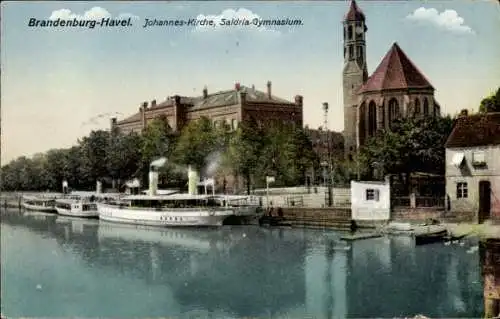 Ak Brandenburg an der Havel, Johannes-Kirche, Saldria-Gymnasium