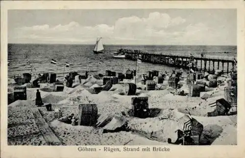 Ak Ostseebad Göhren auf Rügen, Strand, Brücke