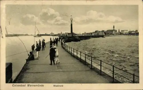Ak Ostseebad Warnemünde Rostock, Westmole, Angler
