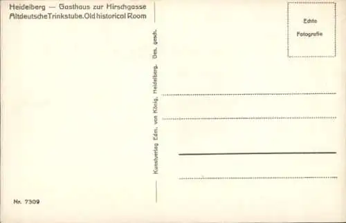 Ak Heidelberg am Neckar, Gasthaus Zur Hirschgasse, altdeutsche Trinkstube