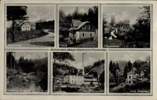 Ak Schönsee in Bayern, Muggental, Frauenstein, Aschapartie, Fabrik Rosenhof, Villa Rosenhof