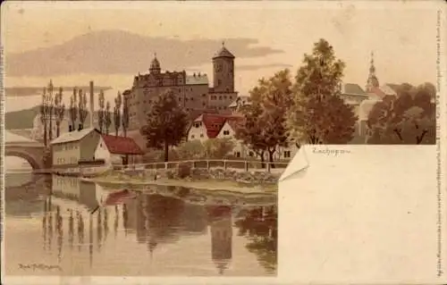 Künstler Litho Hoffmann, R., Zschopau im Erzgebirge Sachsen, Ortspartie