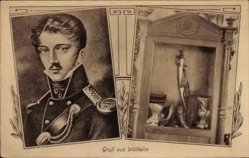 Ak Wöbbelin in Mecklenburg, Stich von Theodor Körner, Portrait als Lützower Jäger