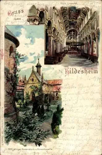 Litho Hildesheim in Niedersachsen, Dom Innenansicht, Annenkapelle, Rosenstock