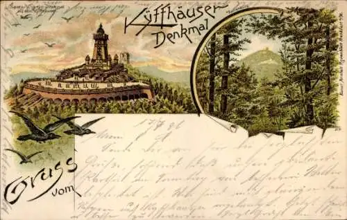 Litho Steinthaleben Kyffhäuserland in Thüringen, Kyffhäuser, Kaiser Wilhelm Denkmal