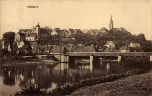 Ak Nabburg in der Oberpfalz, Gesamtansicht, Brücke