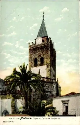 Ak Funchal Madeira Portugal, Torre da Cathedral, Blick auf Kirchturm