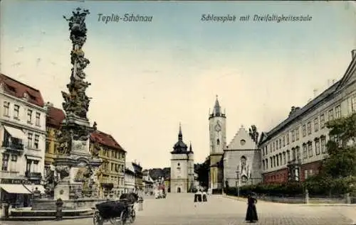 Ak Teplice Šanov Teplitz Schönau Region Aussig, Schlossplatz, Dreifaltigkeitssäule