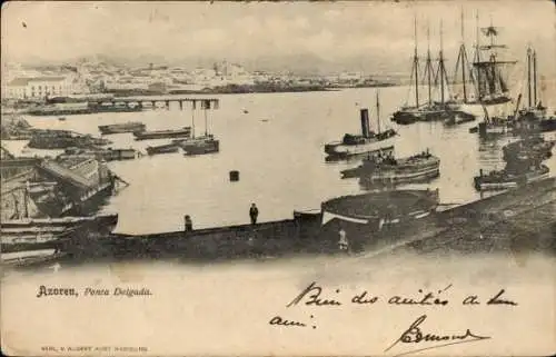 Ak São Miguel Azoren Portugal, Hafenbild